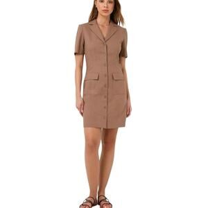 Forcast Nia Button Linen Dress Biscuit (Taupe) | Tailored Utility Mini